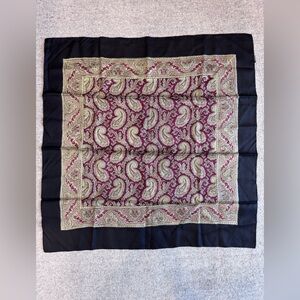 Hilditch & Key Silk Paisley Square Scarf in Black and Burgundy with Gold Detail